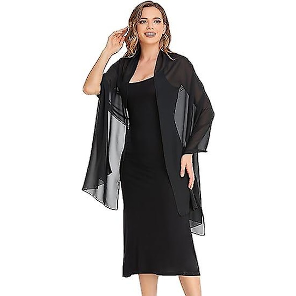 Svart Sjal Og Skjerf Kvelds Chiffon Elegant Myk Silkeskjerf Bryllup Foulard Mariage