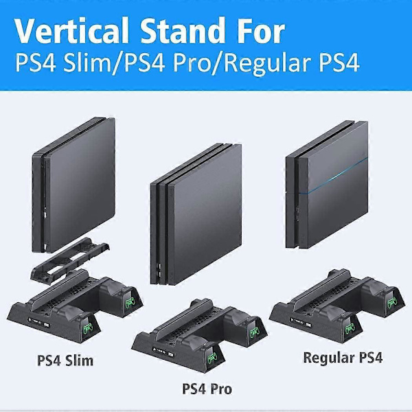 PS4-teline, PS4-jäähdytin, PS4-jalusta PS4-ohjaimen latausasemalla Playstation 4/PS4 Pro/Slimille, PS4-teline PS4-latausasemalla, PS4-jalusta PS4-jäähdytyksellä