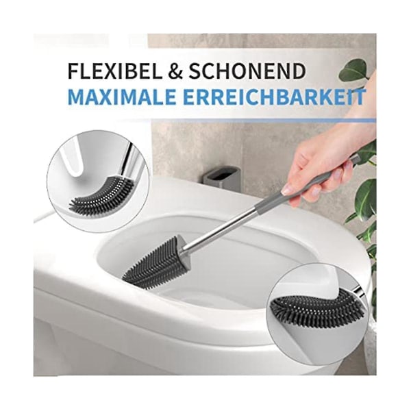 Premium Silikon Toalettbørste - Grå - Toalettbørsteholder Med Veggmontering & Turbo Tørking
