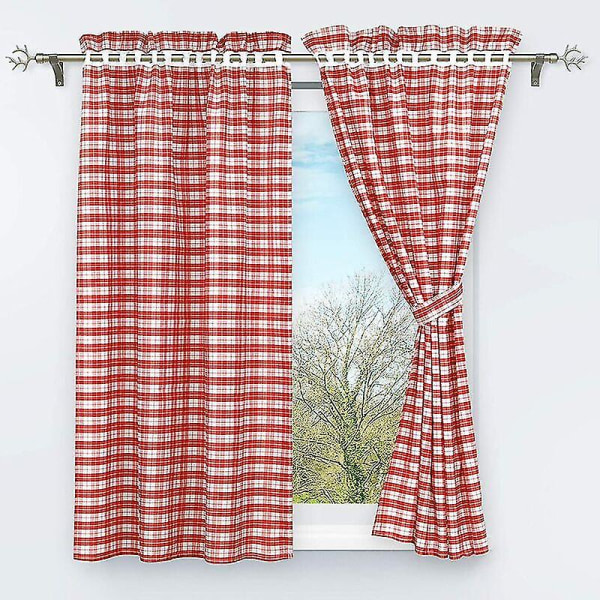 Set Of 2 Blackout Curtains Perforated With 2 Plaid Window Decorations For Interior Bedroom Red H/w 120/80cm