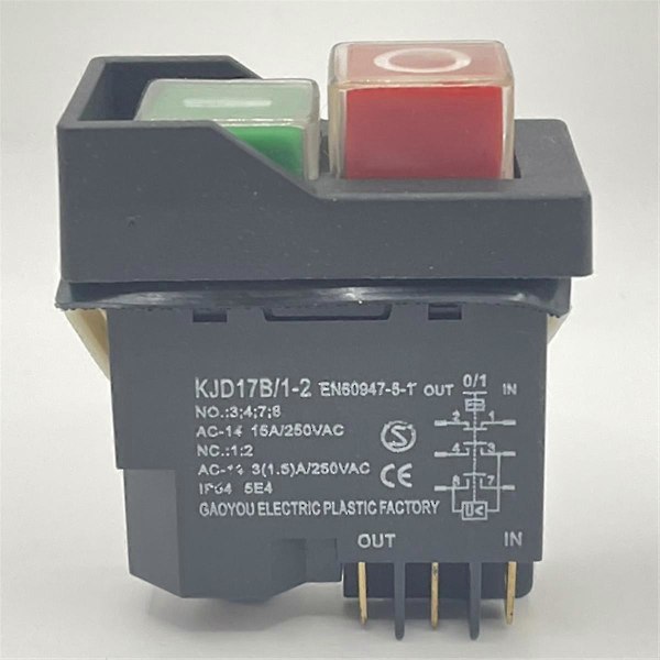 Kjd17 6-polig elektromagnetisk starttryckknapp 15a Ac250v Ip55 Vattentät Utrustningssäkerhet