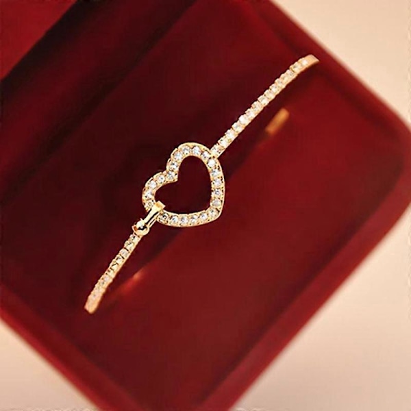Slank Armbånd Kærlighedshjerte Charm Luksus Guld Krystal Rhinestone Armbånd Slank Armbånd til Kvinder