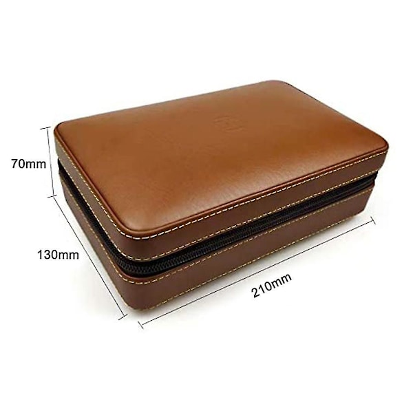 Læder Rejse Cigar Humidor Etui, Bærbar Cedertræ Med Luftfugter Luftfugter Til 4