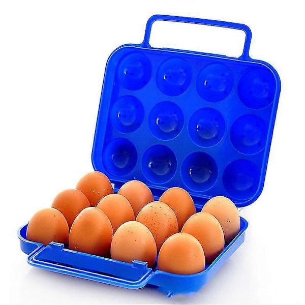 Portabel 12-facks Äggkartong i Plast, Brottsäker Äggbehållare (Blå)