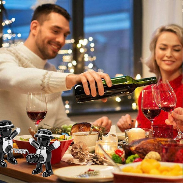 Svart Cool Man Flasköppnare, Uppgradera Vinflasköppnare Glad Man Vinflaskkork Bevarare Dryck Vinflaska Korkskruv Rolig Servitör Korkskruv Kork Bi
