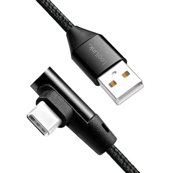 USB-A to USB-C Cable Angled Braided 15W 1m Black