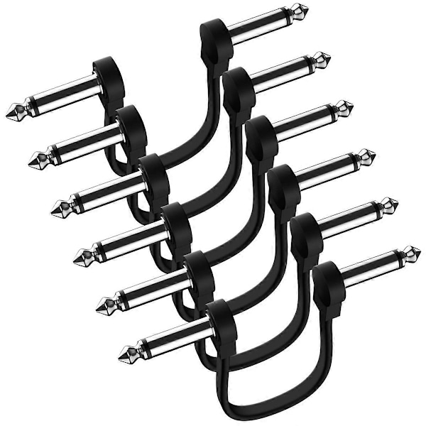 6-pakke 15 cm Guitar Patch Kabel, Vinkelret Flad Patch Kabel til Guitarpedal