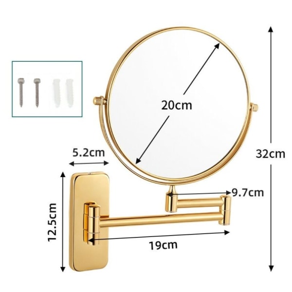 10x Vægmonteret Forstørrelsesglas Guld Rund Badeværelse Vægmonteret Makeup Spejl