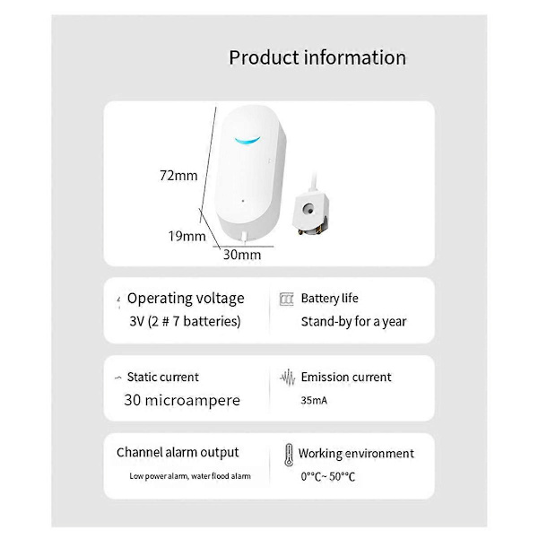 Tuya Smart Vattennivålarm Wifi Vattenfördjupningssensor Alarm Vattenläckagedetektor App Fjärrövervakning