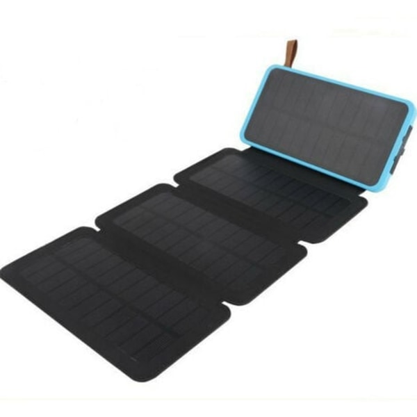 Solcellelader 25000mAh med 4 paneler vanntett strømbank med 2 USB,
