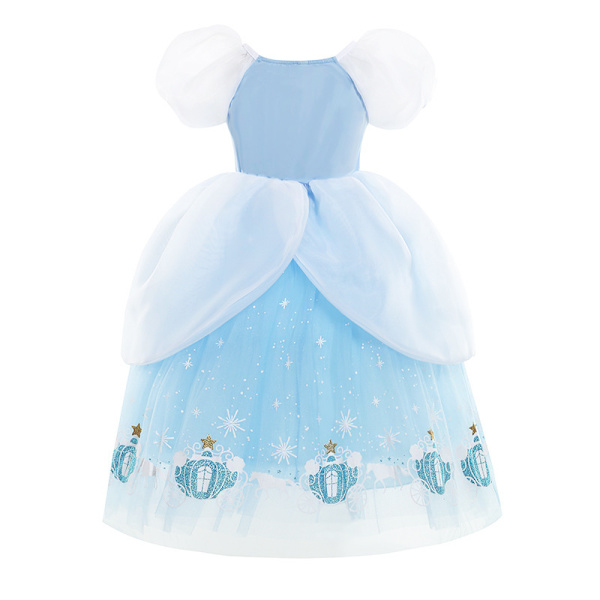 Trykt fluffy prinsessekjole mesh pige Askepot kjole