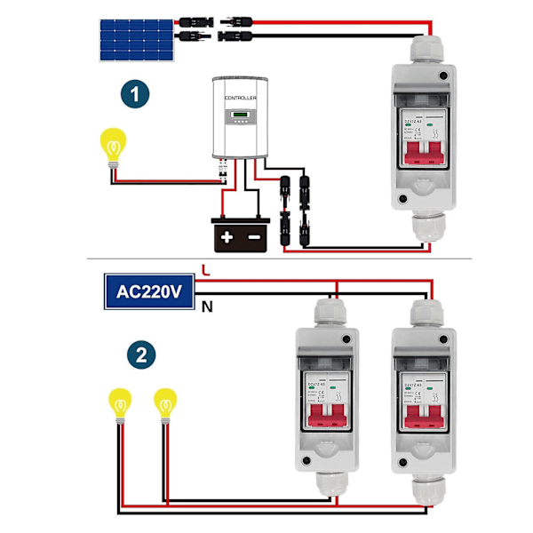 Solcell PV Frånskiljare med IP65 Vattentät Fördelningslåda och Mini Säkringsbrytare - DC500V 32A Kombinationslåda