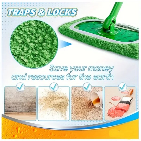 Swiffer Mopp erstatningspute, flat gulvmoppklut, vaskbar og slitesterk erstatningsmoppeklut, støvmopphode, våt og tørr bruk