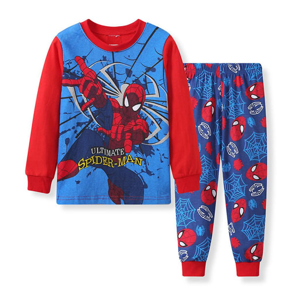 Kids Superhelt Spiderman Batman Pyjamas Langermet T-skjorte Bukser Nattøy Pjs Set 3-7 år Grey 5-6Years
