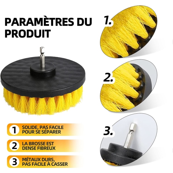 4 stk. roterende borebørste til bilrengøring, skruetrækkerbørste (gul)