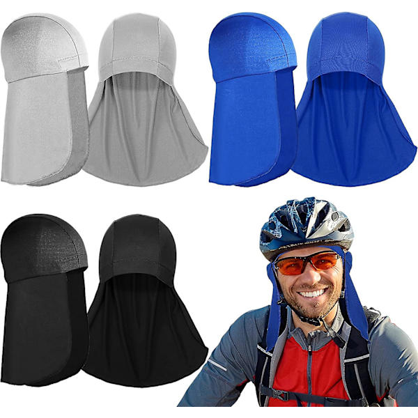 3-pack Hjälmfoder med Nackmask, Kylande Skull Caps Svetttransporterande Mössa med Skärm Solskydd Cykling Löpning Nackskydd Hatt för Män Kvinnor, 3 Färger