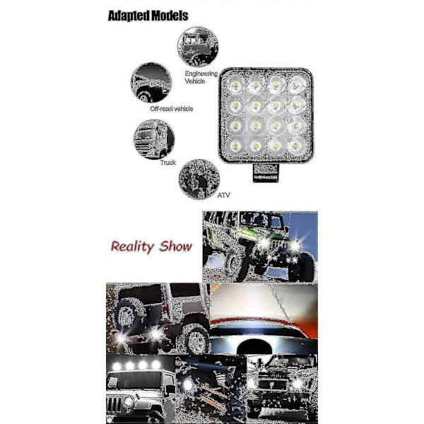4 X 48w LED Arbetslampa, Fyrkantig Spotlight 12v 24v Långdistans LED Strålkastare Ip67 Spot Flood Backljus För Bil Lastbil Traktor Suv Båt (4 st)