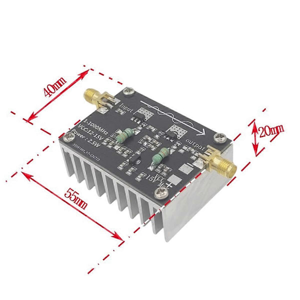 RF Effektforsterker 1-1000MHz/2.5W HF VHF UHF FM Frekvensmodulasjon Effektforsterkermodul