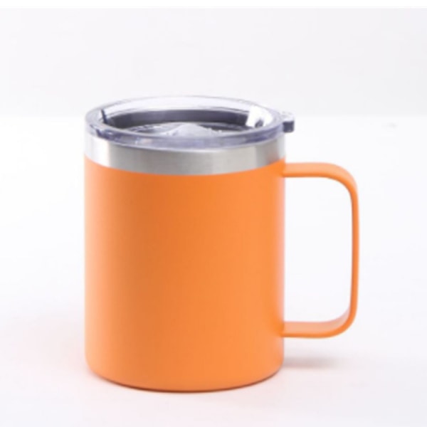 Kaffekrus i rustfritt stål med håndtak, 16 oz lokk Dobbelt vakuumkrus Reisevennlig (oransje, 1 stk)