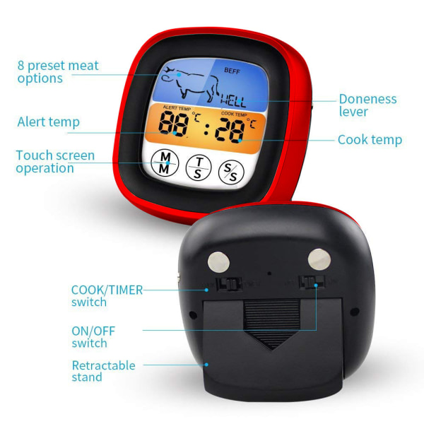 Elektronisk BBQ-termometer Timer Touch BBQ-termometer (silversvart)