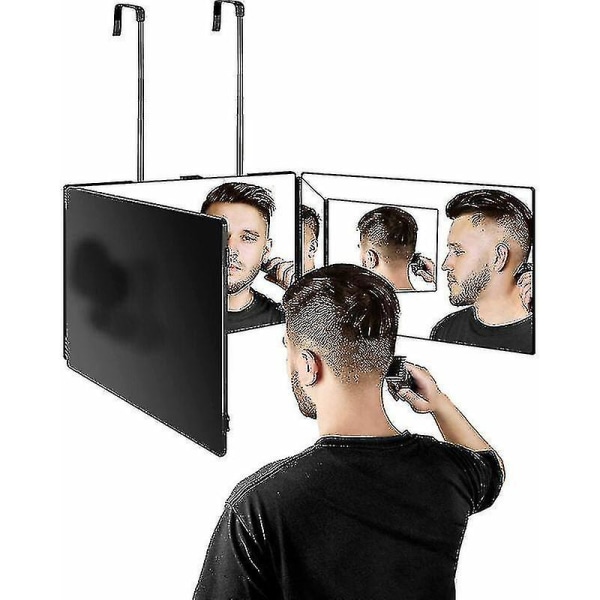 360 frisörspegel, 3-sidig frisörspegel, bärbar hängspegel, justerbar höjd, hopfällbar sminkspegel för frisör, rakning, mig