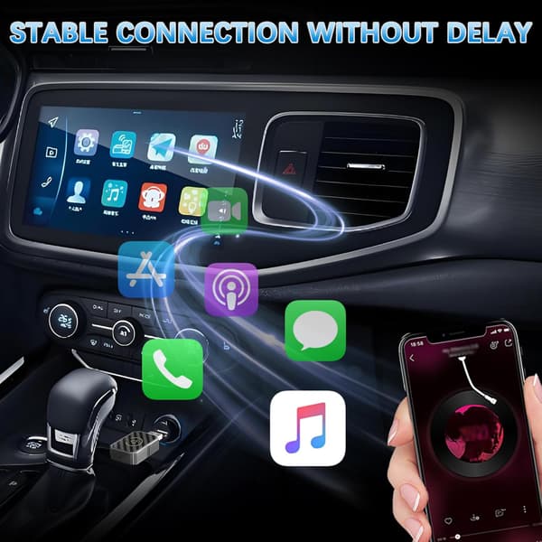 2025 Seneste Model Trådløs Adapter til Carplay, Mini Adapter til Konvertering af Kablet til Trådløs CarPlay/Android Auto Sort