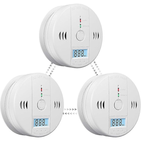 3 Pack Smoke Detector And Carbon Monoxide Detector Alarm With Lcd Display