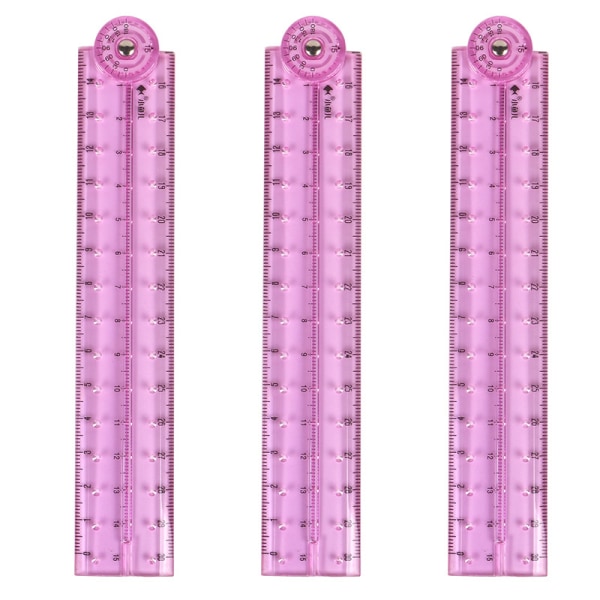 3 stk sammenleggbar linjal, 30 cm bruddsikker plastlinjal, kontorlinjal for skolebarn (rosa)