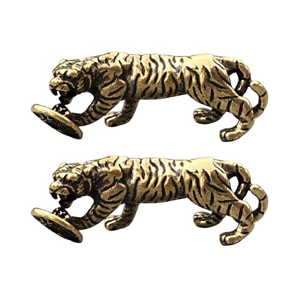 2 stk antikk messing tigerstatue messing tiger ornament skrivebordspynt (gyllen)