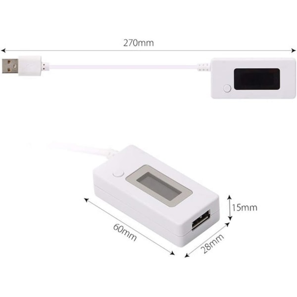 White tail LCD bakgrundsbelysning LCD digital display USB amperemeter voltmeter