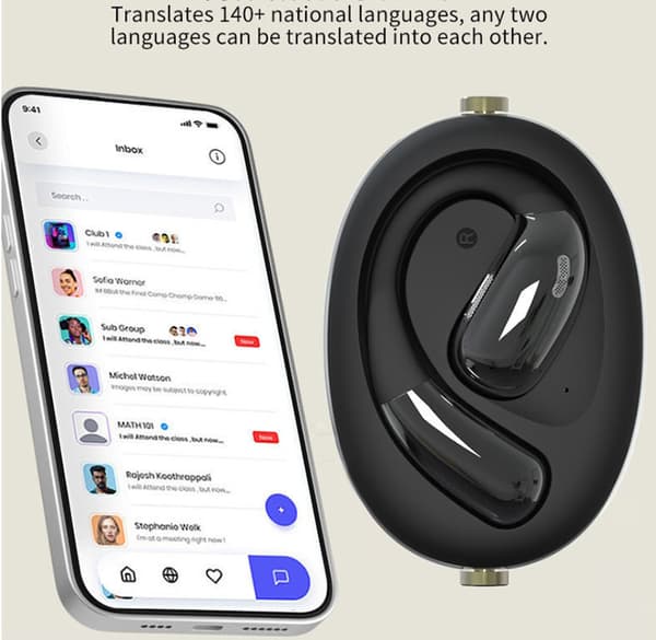 AI Oversættelseshovedtelefoner - Hvid A60 Open-Ear Trådløs Bluetooth Sort