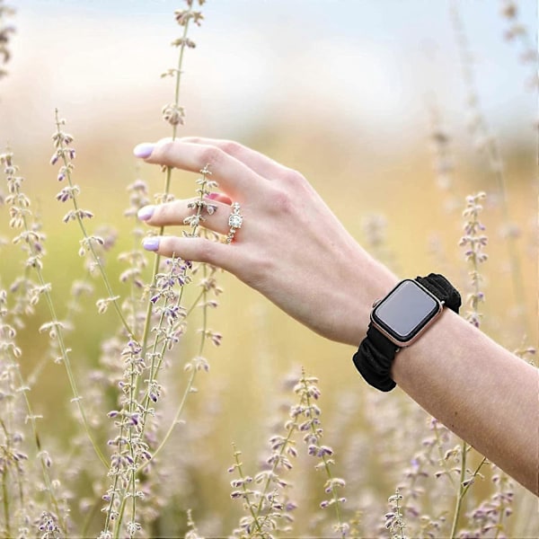 HeyteaKompatibel för Apple Watch Armband Scrunchie 38mm 40mm 41mm 42 mm 44mm 45mm Söta Tryckta Elastiska Solo Loop Armband Dam Armband Rem för iWatch Se