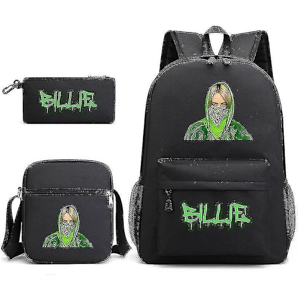 3 stk/sett Billie Eilish Skoleveske Ryggsekk Med Pennal Messenger Bag