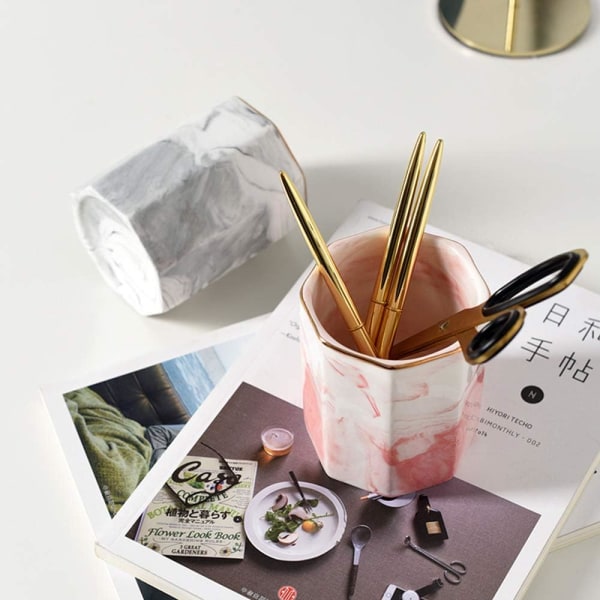 Pennhållare för pennhållare i marmormönster Keramisk bordsskiva (rosa)