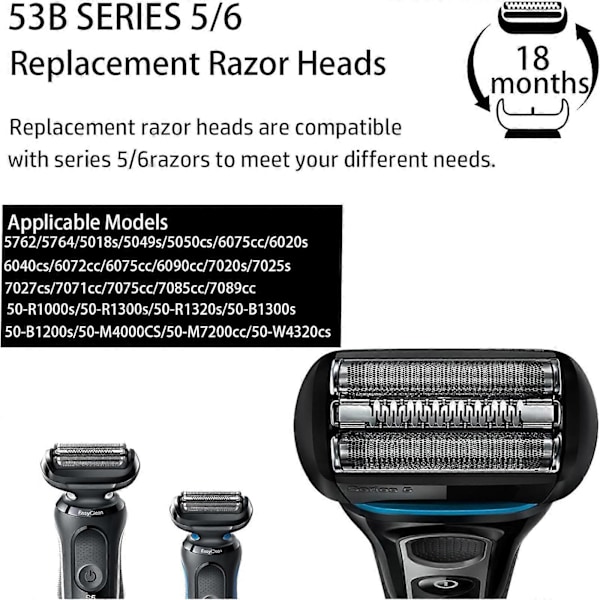 Braun Series 5/6/7 -sarjan sähköparranajokoneen vaihtopää, yhteensopiva parranajokoneiden 5762 5764 kanssa, parranajopään vaihto