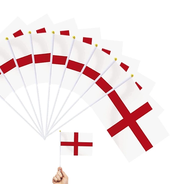 Crday St Georges -lippu kepeissä, 10kpl käsikäyttöiset Englannin pienet liput Yhdistyneen kuningaskunnan liput tikkuissa Lahja