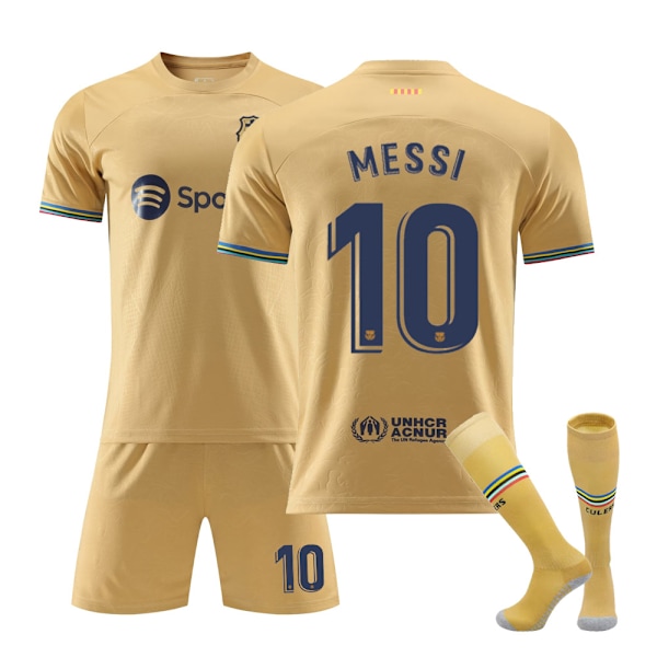 2223 Barcelona hjemme- og udebanetrøjer nr. 10 Messi nr. 21 De Jong kortærmede voksenbørns fodbolduniformer K1 No10 24