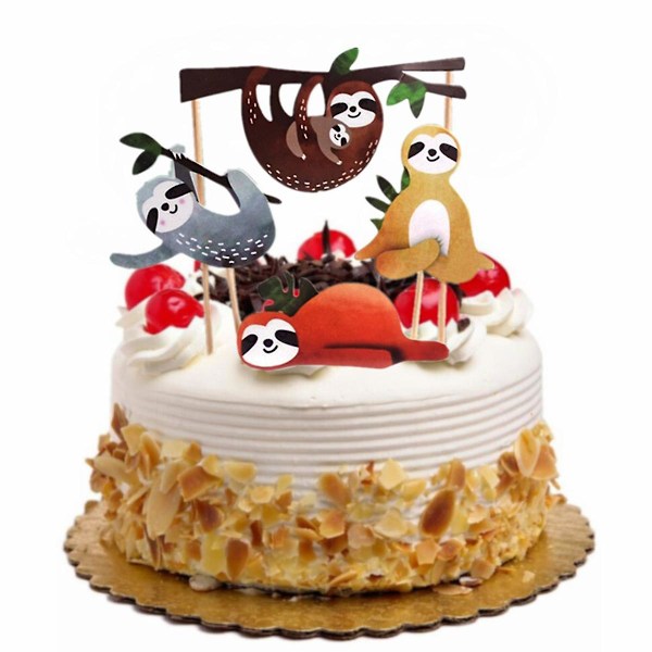 4 stk. Babygaver Mad Tandstøtter Dovendyr Dekoration Fødselsdagskage Indsætninger Babyshower Dessert Pinde