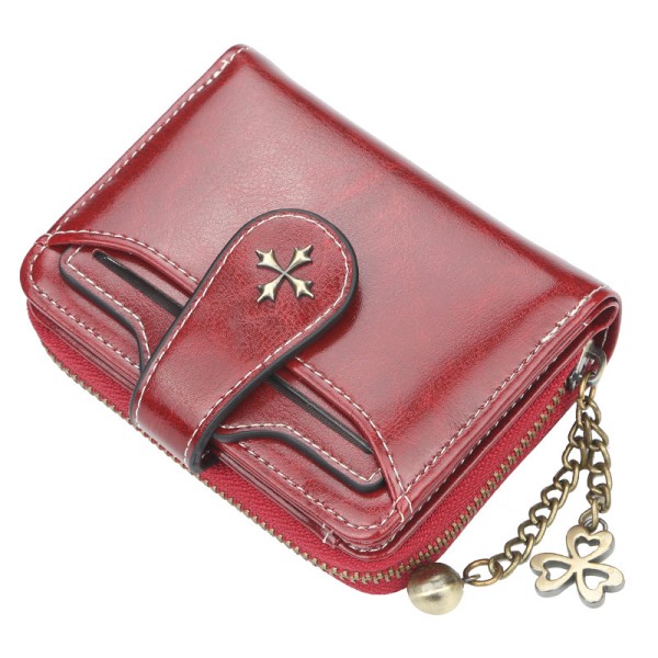 Plånbok, kort mode för kvinnor, myntväska med dragkedja Wine Red