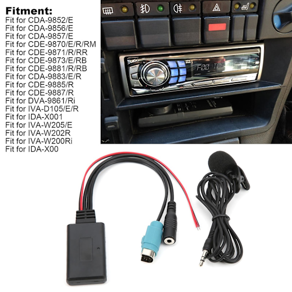 Bluetooth 5.0 AUX-kabeladapter med mikrofon for Alpine KCE-236B CDA-9852/E CDE-9887/R