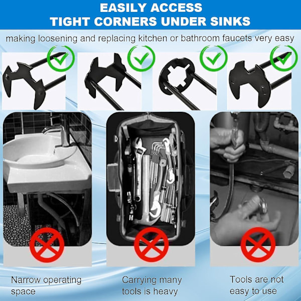 Vasknøkkel, Krannøkkel, Rørleggernøkkel, 7 Størrelser Vasknøkkelsett, Universal Under Vask Rørleggernøkkel For Smale Rom