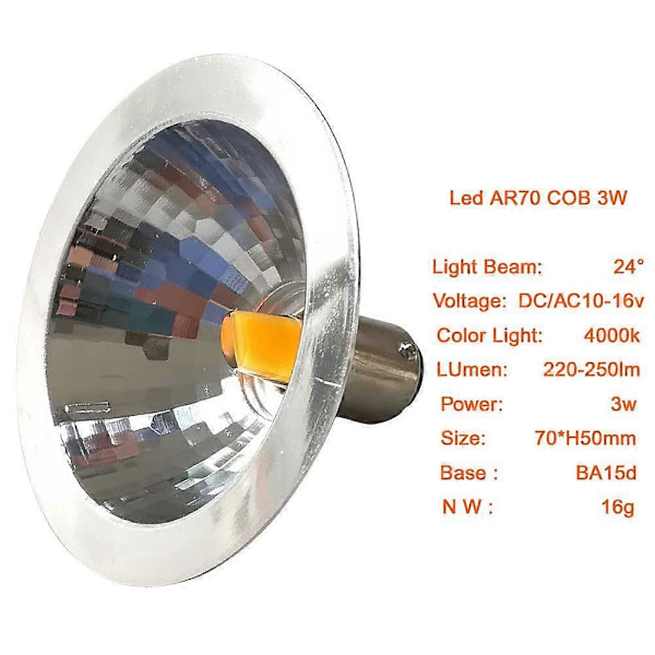 2x LED Ar70 Reflektorlys 3W 12V BA15D Sokkel 4000K Sporlys 25W