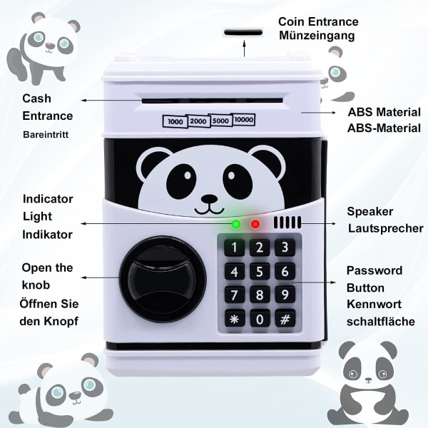 Säästöpossu, panda-säästöpossu, jossa salasanaälykäs äänikehote.