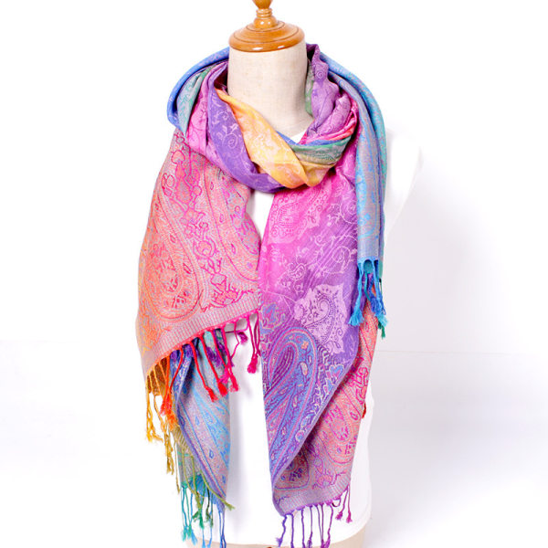 Scarf för kvinnor i etnisk stil vår och höst blandad scarf med dubbla ändamål jacquardfärgad sjal damturban
