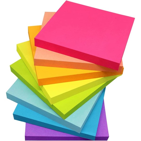 (8 stk) Sticky Notes 3" x 3" selvklæbende puder i lyse farver Let at sende til hjemmekontoret