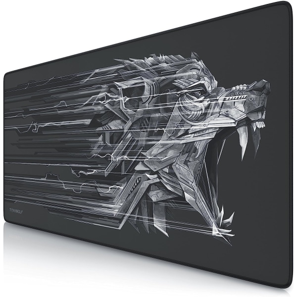Speed ​​Gaming Mouse Pad - Extra stor musmatta 900 x 400 x 43 mm - Svart med Wolf Print