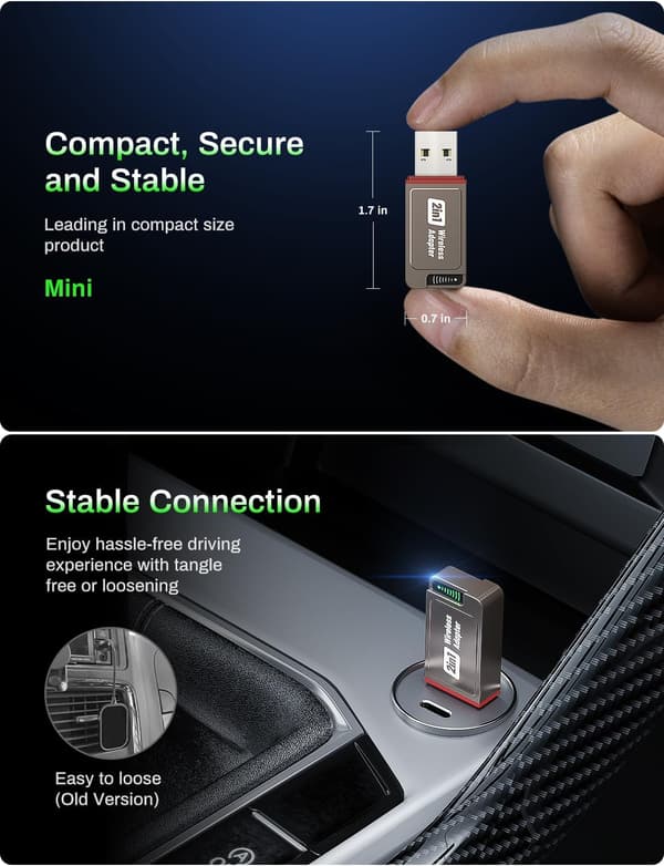 2025 Seneste Model 2-i-1 Trådløs CarPlay-adapter Understøtter Apple CarPlay & Android Auto, Mini Bluetooth USB A & USB C Dongle Konverterer Kablet
