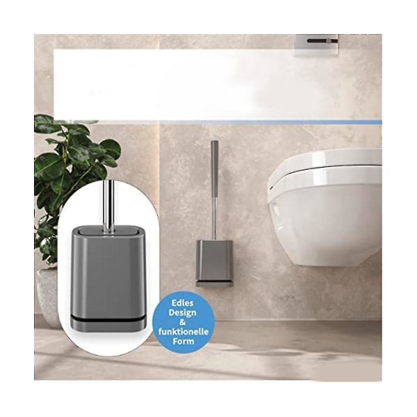 Premium silikoni-wc-harja - harmaa - wc-harjan pidike seinäkiinnikkeellä ja turbokuivauksella