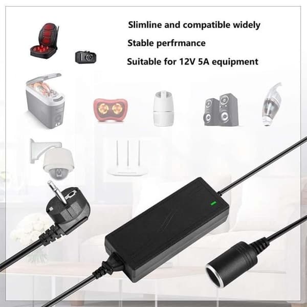 Universal Bilopladeradapter Cigarettænderstik - 100V-240V til 12V 5A