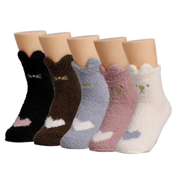 Sokker til kvinder - Gyldne kattetæppe plys sokker vinter fortykkede gulvstående sokker til at sove i plys